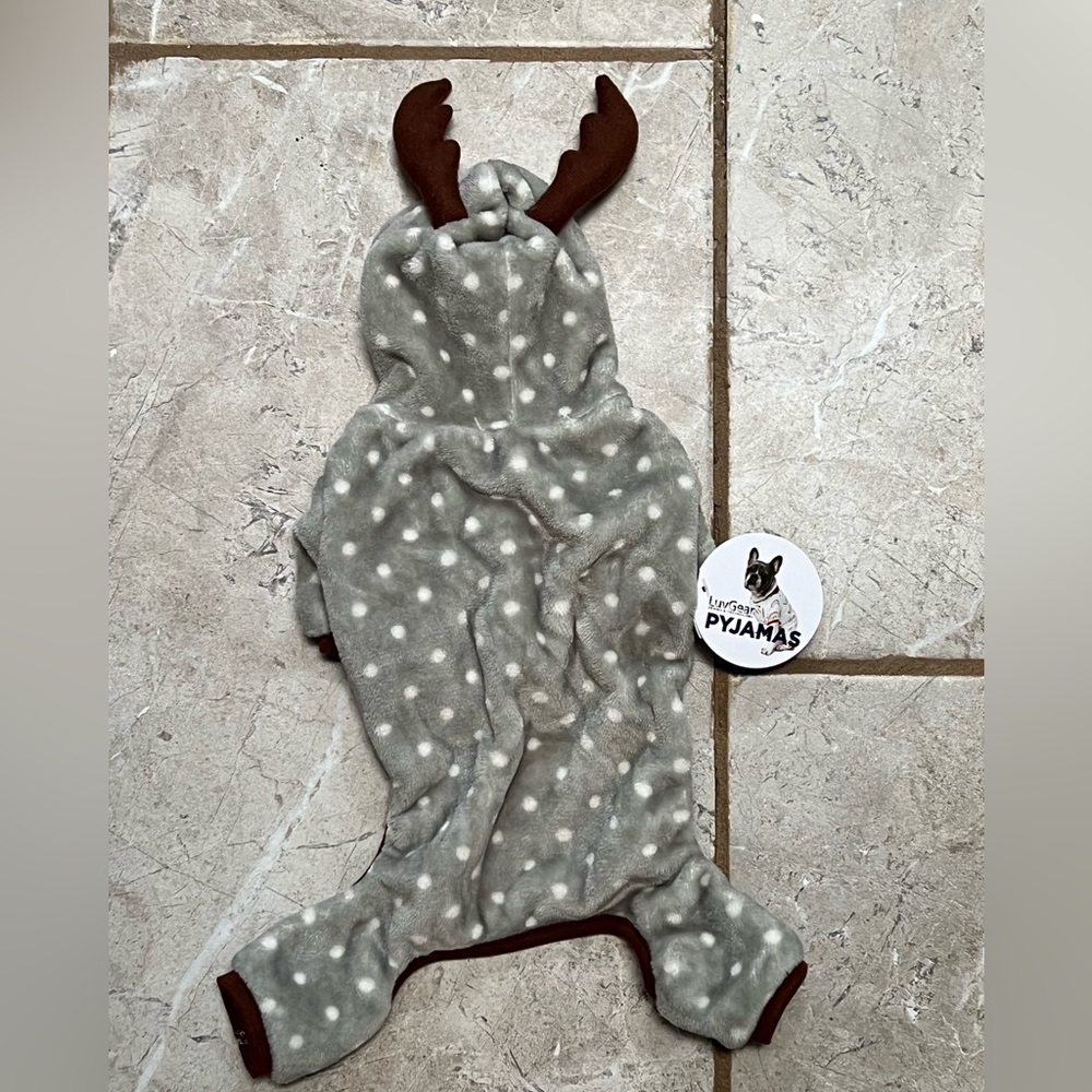 Brand New Gray Polka Dot Reindeer Puppy Pajamas With Antlers - Sz XS